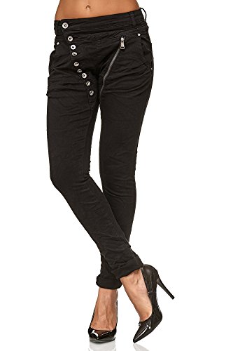 Elara Jeans para Mujer Boyfriend Baggy Botones Chunkyrayan Negro C613K-15/F15 Black 38/M