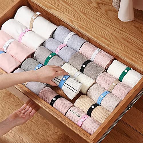 Elásticas Banda con Ojal 24PCS Almacenamiento de Ropa Banda Elástica de Goma Plana con Armario, Viaje, Almacenamiento de Cables y Toalla de Baño, Acabado de Cortinas