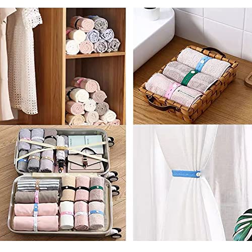 Elásticas Banda con Ojal 24PCS Almacenamiento de Ropa Banda Elástica de Goma Plana con Armario, Viaje, Almacenamiento de Cables y Toalla de Baño, Acabado de Cortinas