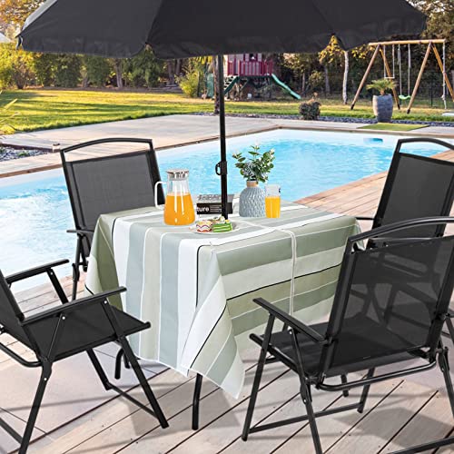 ele ELEOPTION Mantel Impermeable para Exteriores, con Agujero para Sombrilla y Cremallera, Cubierta de Mesa de Patio para Jardín, Restaurante, Casa, Fiesta y Barbacoa (150 * 213 cm oblongo, Raya)