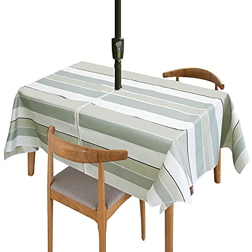 ele ELEOPTION Mantel Impermeable para Exteriores, con Agujero para Sombrilla y Cremallera, Cubierta de Mesa de Patio para Jardín, Restaurante, Casa, Fiesta y Barbacoa (150 * 213 cm oblongo, Raya)