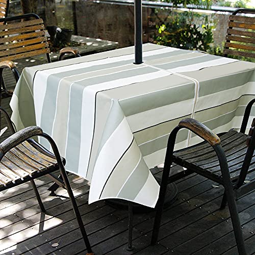 ele ELEOPTION Mantel Impermeable para Exteriores, con Agujero para Sombrilla y Cremallera, Cubierta de Mesa de Patio para Jardín, Restaurante, Casa, Fiesta y Barbacoa (150 * 213 cm oblongo, Raya)