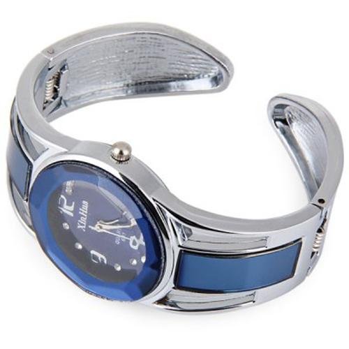 ele ELEOPTION Reloj de Pulsera de Cuarzo con Dial de Brillantes Cristales y Correa de Acero Inoxidable para Mujer, Azul Marino