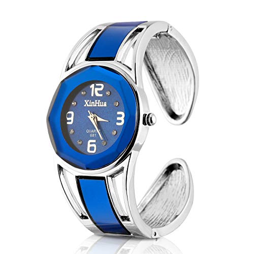 ele ELEOPTION Reloj de Pulsera de Cuarzo con Dial de Brillantes Cristales y Correa de Acero Inoxidable para Mujer, Azul Marino