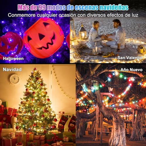 Electight 15M RGBIC Tira LED Navidad Inteligente con Mando a distancia, Cadena de Luces Color, IP65 Impermeable, Sincronización Musical, para Interiores, Exteriores, Boda, Jardín, Fiesta