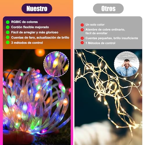 Electight 15M RGBIC Tira LED Navidad Inteligente con Mando a distancia, Cadena de Luces Color, IP65 Impermeable, Sincronización Musical, para Interiores, Exteriores, Boda, Jardín, Fiesta