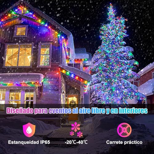 Electight 15M RGBIC Tira LED Navidad Inteligente con Mando a distancia, Cadena de Luces Color, IP65 Impermeable, Sincronización Musical, para Interiores, Exteriores, Boda, Jardín, Fiesta