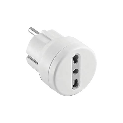 Electraline 71047 - Adaptador De Enchufe Italiano 10 / 16A, Enchufe Schuko, White, color: blanco