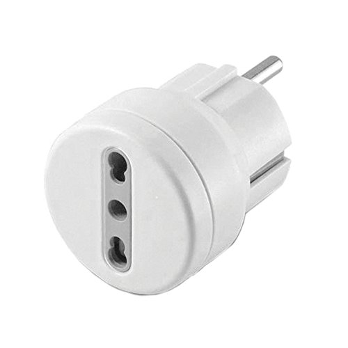 Electraline 71047 - Adaptador De Enchufe Italiano 10 / 16A, Enchufe Schuko, White, color: blanco