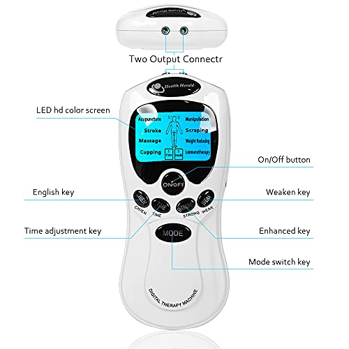 Electroestimulador Digital Portatil, 8 Modos Masaje Estimulador Muscular Masajeador Electro, 8 Autoadhesivos Electrodos Pantalla LCD Azul Estimulación Electroterapia Relajación Para Espalda, Rodilla