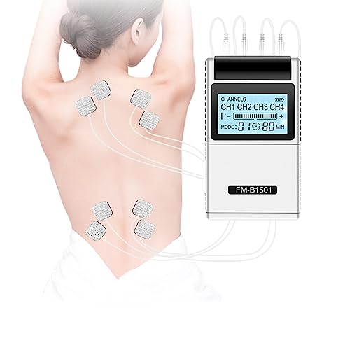 Electroestimulador muscular, Electroestimulador TENS de 4 salidas, TENS Electroestimulador Digital, para Aliviar El Dolor Muscular y El Fortalecimiento Muscular, Función de Masaje