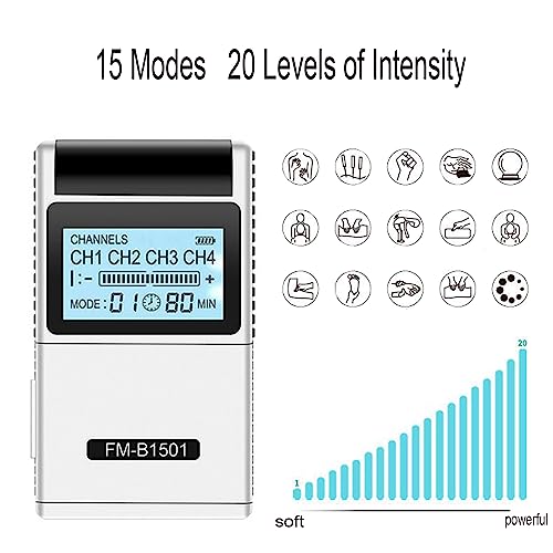 Electroestimulador muscular, Electroestimulador TENS de 4 salidas, TENS Electroestimulador Digital, para Aliviar El Dolor Muscular y El Fortalecimiento Muscular, Función de Masaje