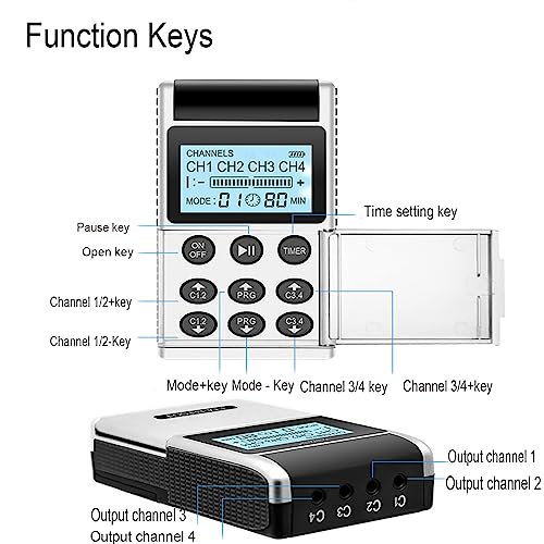 Electroestimulador muscular, Electroestimulador TENS de 4 salidas, TENS Electroestimulador Digital, para Aliviar El Dolor Muscular y El Fortalecimiento Muscular, Función de Masaje