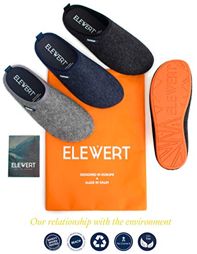 ELEWERT® - NATURAL - Zapatillas de Estar por casa - unisex - fabricadas en España - confort - interior - exterior - suela de caucho - plantilla extraíble reciclada - Fieltro -Negro, EU 44