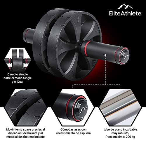 EliteAthlete Rueda Abdominal - Rodillo Abdominales Aparatos - Gym Fitness Ejercicio en Casa - AB Roller - AB Wheel incl. alfombrilla para las rodillas