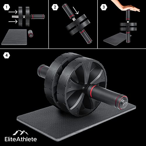 EliteAthlete Rueda Abdominal - Rodillo Abdominales Aparatos - Gym Fitness Ejercicio en Casa - AB Roller - AB Wheel incl. alfombrilla para las rodillas