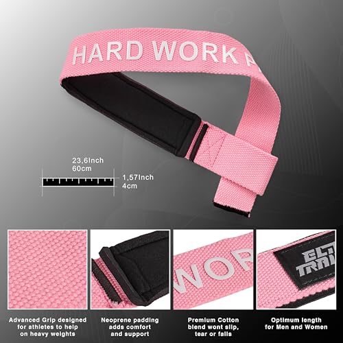 Elitex Training Straps Correas de Levantamiento de Pesas, Powerlifting, Agarres para Gym, Agarraderas Gimnasio, Peso Muerto - Unisex (Rosa)