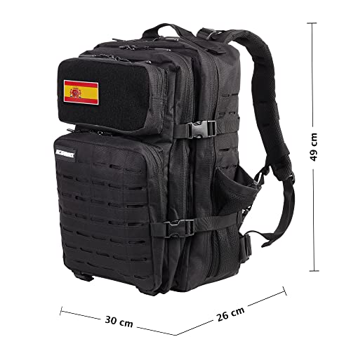 ELITRAINX V2 Mochila 45L Táctica Militar Bandera España Cross-Training Viajes Aire Libre Deportes Gimnasio Portatil Oxford 900D by ELITEX TRAINING (Negro)