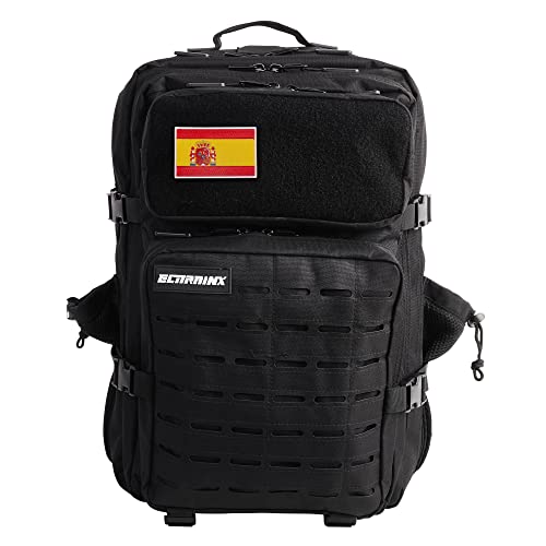 ELITRAINX V2 Mochila 45L Táctica Militar Bandera España Cross-Training Viajes Aire Libre Deportes Gimnasio Portatil Oxford 900D by ELITEX TRAINING (Negro)