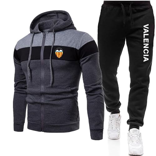 ELROAL Conjunto de chándal para hombre Traje de jogging Vǎ-lēňciā Chaqueta con cremallera con capucha + Pantalones ropa deportiva Corredores/E/S