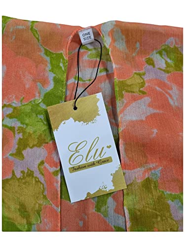 Elu ♥ Kimono de playa para mujer, cárdigan casual con estampado floral bohemio, Gasa Neón Naranja Verde, Talla única