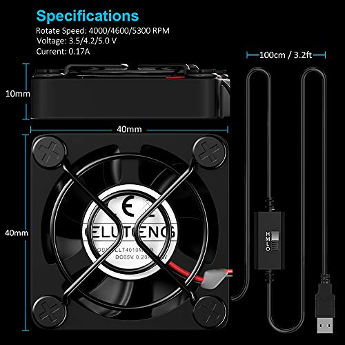 ELUTENG Mini Ventilador USB 5V 40mm con Tres Velocidades Ajustables PC Ventilador de Refrigeración USB de PC para Ordenador Portátil/TV Box/PS4/Router