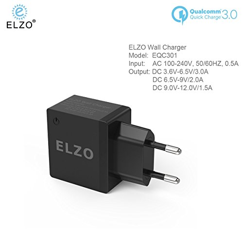 ELZO QC 3.0 Cargador Rápido 18W USB Quick Charger 2.4A para HTC One A9, LG G6 / V20, Samsung S7 Plus / S7 / S7 Edge, Huawei Mate 9, Sony Xperia, Más Móviles y Tablets con QC 3.0 o QC 2.0.