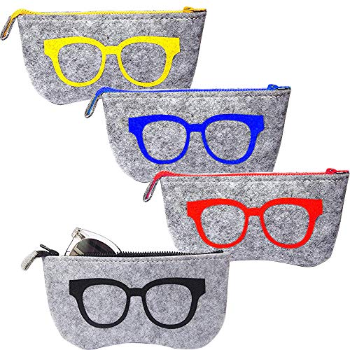 EMAGEREN 4pcs Fundas de Gafas Portátiles Bolsa de Gafas Estuche de Gafas de Sol Funda de Fieltro Portátiles para Gafas Estuche de Gafas Funda para Gafas con Cremallera para Almacenamiento- 4 Colores