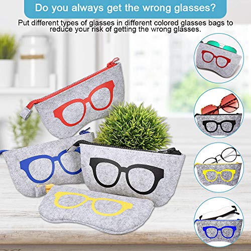 EMAGEREN 4pcs Fundas de Gafas Portátiles Bolsa de Gafas Estuche de Gafas de Sol Funda de Fieltro Portátiles para Gafas Estuche de Gafas Funda para Gafas con Cremallera para Almacenamiento- 4 Colores