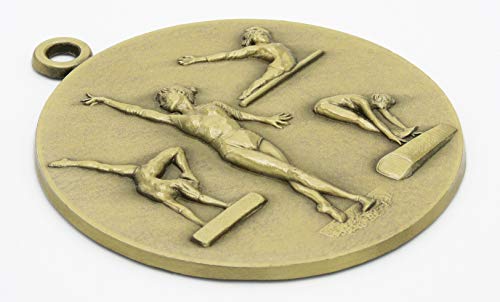 Emblemarket - Medalla de Metal Personalizable - Gimnasia Femenino - Color Oro - 6,4cm - Incluida Cinta de tu Elección