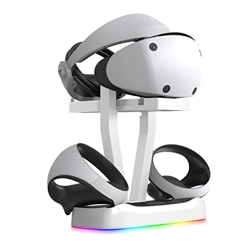 EMEBAY Soporte y estación de carga con luces RGB para PS VR2, estación de carga con indicadores y soporte para auriculares Realidad Virtual PS VR2, cargador compatible con Play*station PS VR2