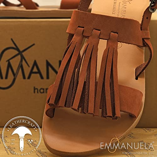 Emmanuela Sandalias altas de cuero en estilo griego antiguo, Sandalias de gladiador hechas a mano, Zapatos de verano, Sandalias con cordones Dorado, 38 EU