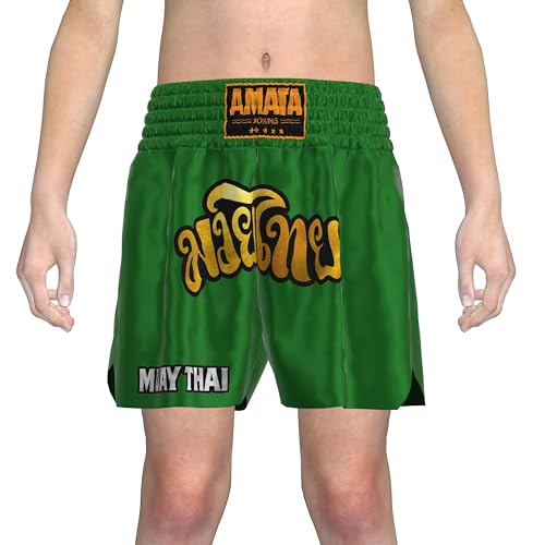 EmoBug Amata Boxing - Muay Thai Pantalones Cortos de Boxeo para niños y niñas (S, Verde)