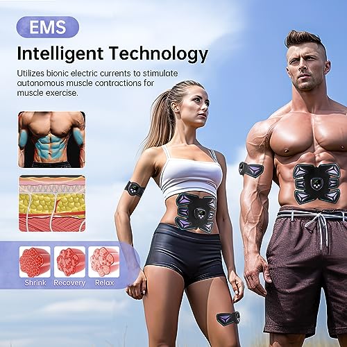 EMS Electroestimulador Muscular, ABS Muscular Abdominales Cinturón, USB Reciclable Masajeador Eléctrico con 10 Hidrogeles de Repuesto, Abdomen/Brazo/Pierna, 6 Modos & 15 Intensidades (Escarabajo)