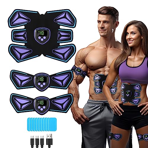 EMS Electroestimulador Muscular, ABS Muscular Abdominales Cinturón, USB Reciclable Masajeador Eléctrico con 10 Hidrogeles de Repuesto, Abdomen/Brazo/Pierna, 6 Modos & 15 Intensidades (Escarabajo)