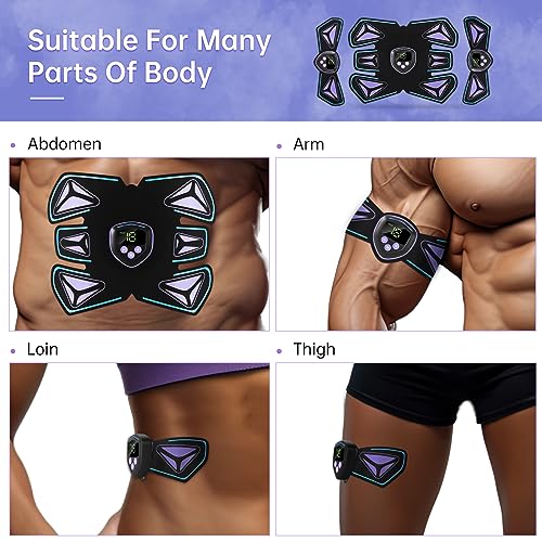 EMS Electroestimulador Muscular, ABS Muscular Abdominales Cinturón, USB Reciclable Masajeador Eléctrico con 10 Hidrogeles de Repuesto, Abdomen/Brazo/Pierna, 6 Modos & 15 Intensidades (Escarabajo)