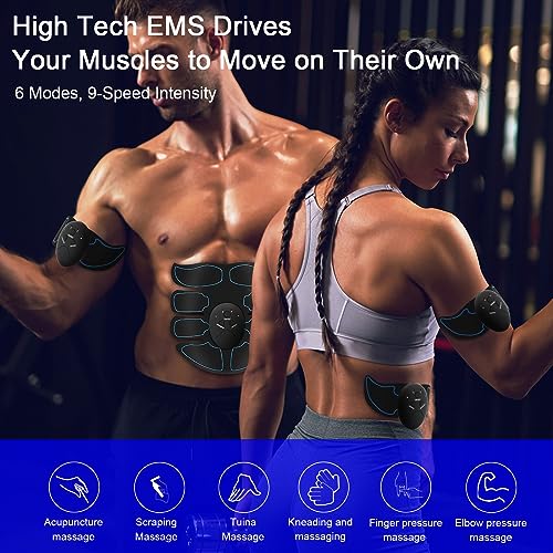 EMS Electroestimulador Muscular, Muscular Abdominales, Masajeador Eléctrico Cinturón, Hombresy Mujeres Ejercitador del Abdomen/Cintura/Piernas/Brazo