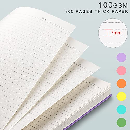 EMSHOI Cuaderno en espiral A5 con rayas universitarias, pequeño de 5.7 x 8.2 pulgadas, 300 páginas/150 hojas, papel grueso de 100 g/m², tapa dura impermeable, para oficina, escuela, mujeres, hombres,