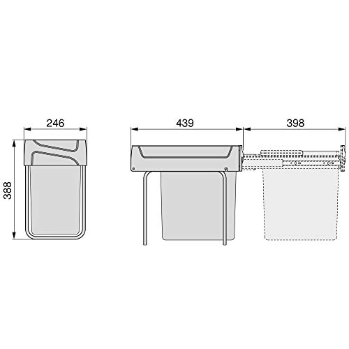 EMUCA - Cubo de Basura con fijación inferior para cocina, contenedor de reciclaje extraíble, 1x20 L, acero y plástico, Gris antracita.