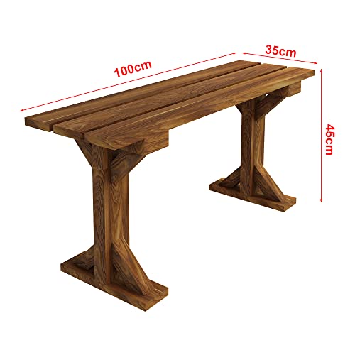 [en.casa] Banco Madera para Terraza Balcón Banca de Jardín Exterior Muebles para Patio Pino 100 x 35 x 45 cm - Efecto Madera de Tono Oscuro