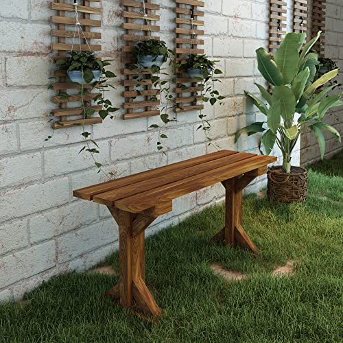 [en.casa] Banco Madera para Terraza Balcón Banca de Jardín Exterior Muebles para Patio Pino 100 x 35 x 45 cm - Efecto Madera de Tono Oscuro