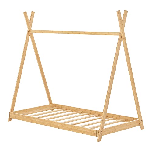 [en.casa] Cama Infantil Diseño Tipi Cama Montessori para Niños con Somier 80 x 160 cm Carga Máx. 200 kg Bambú 168 x 87 x 150 cm - Color Natural