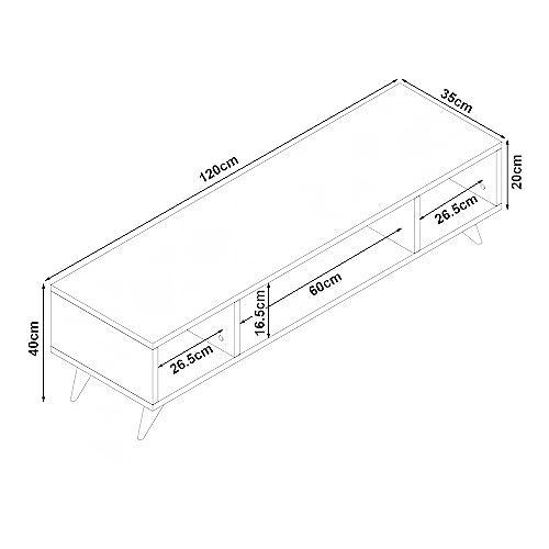 [en.casa] Mueble de Salón Moderno Mesa de TV con 4 Patas con 3 Compartimentos para DVD Consolas Aglomerado 120 x 35 x 40 cm - Roble Córdoba