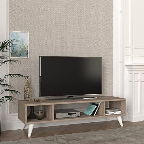 [en.casa] Mueble de Salón Moderno Mesa de TV con 4 Patas con 3 Compartimentos para DVD Consolas Aglomerado 120 x 35 x 40 cm - Roble Córdoba