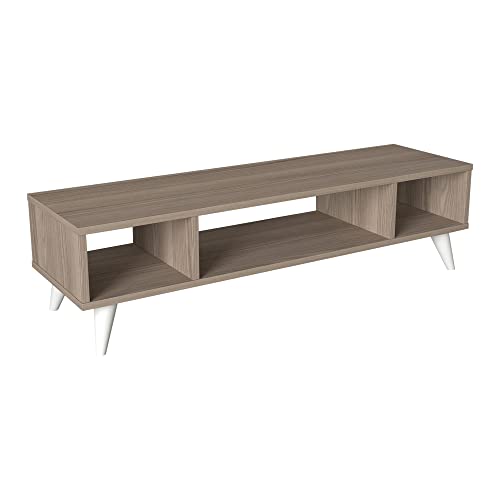 [en.casa] Mueble de Salón Moderno Mesa de TV con 4 Patas con 3 Compartimentos para DVD Consolas Aglomerado 120 x 35 x 40 cm - Roble Córdoba