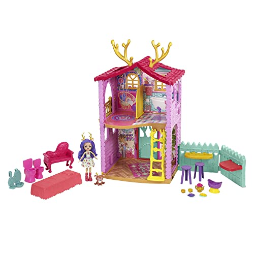 Enchantimals Casa Ciervo 2.0 con Danessa Deer Muñeca con casa de juguete, mascota y accesorios, regalo para niñas y niños +4 años (Mattel HFC41)