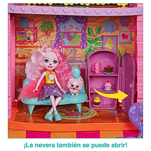 Enchantimals City Tails Apartamento de Palmer Pomeranian y Pommy SIOC Casa de muñecas 3 pisos con figura, mascota perrito, muebles y accesorios, juguete de regalo +4 años (Mattel HJH65)