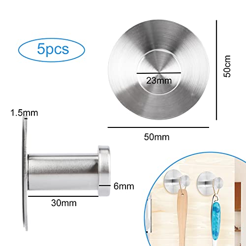 Encuryna 5 Piezas Ganchos Adhesivos para Pared Acero Inoxidable, Colgador Toallas sin Taladro, Toalleros de Gancho para Baño, Colgador Adhesivo para Baño Cocina Albornoz Trapos, Plata