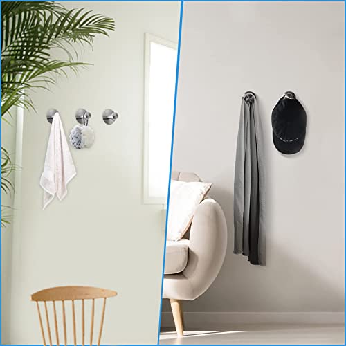 Encuryna 5 Piezas Ganchos Adhesivos para Pared Acero Inoxidable, Colgador Toallas sin Taladro, Toalleros de Gancho para Baño, Colgador Adhesivo para Baño Cocina Albornoz Trapos, Plata