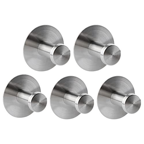 Encuryna 5 Piezas Ganchos Adhesivos para Pared Acero Inoxidable, Colgador Toallas sin Taladro, Toalleros de Gancho para Baño, Colgador Adhesivo para Baño Cocina Albornoz Trapos, Plata